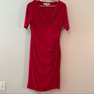 🌎🌎🌎 Evan-Picone draped dress; dramatic red; very flattering cut. 12P EUC